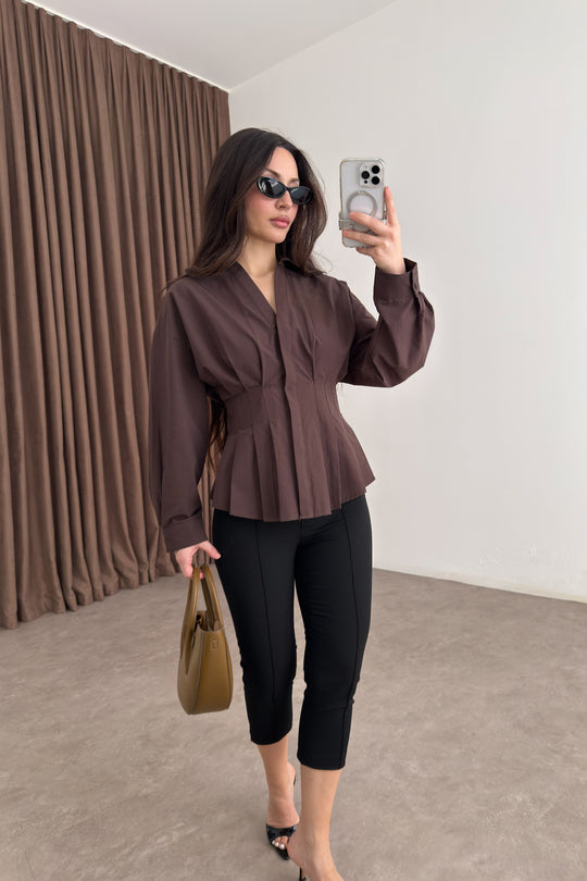 Zara Model Pleated Waist-Fit White Shirt