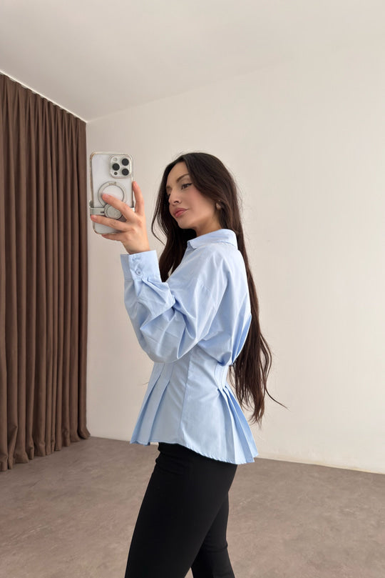Zara Model Pleated Waist-Fit White Shirt