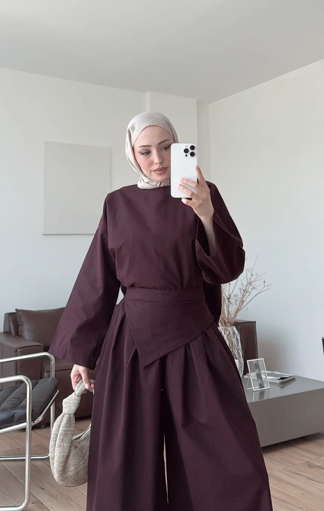 PIECE DETAILED LINEN SET - BURGUNDY