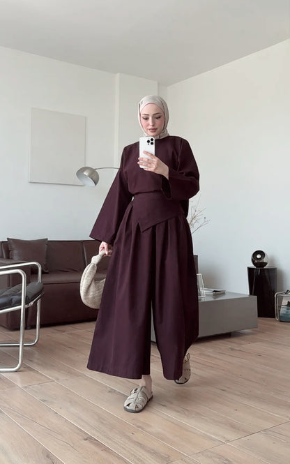 PIECE DETAILED LINEN SET - BURGUNDY