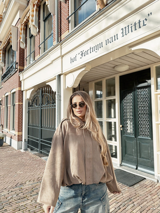 Zr model faux suede bomber jacket