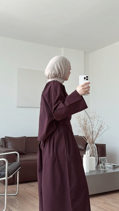PIECE DETAILED LINEN SET - BURGUNDY