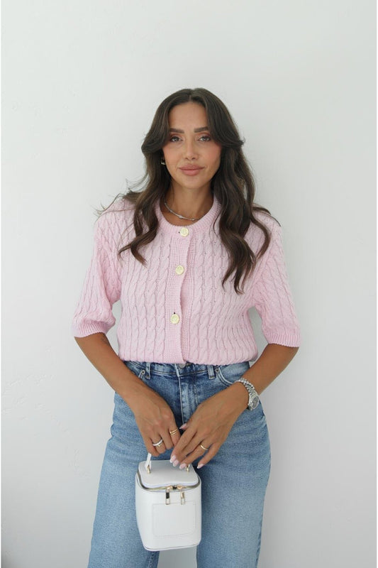 Short sleeve gold buttons Cardigan