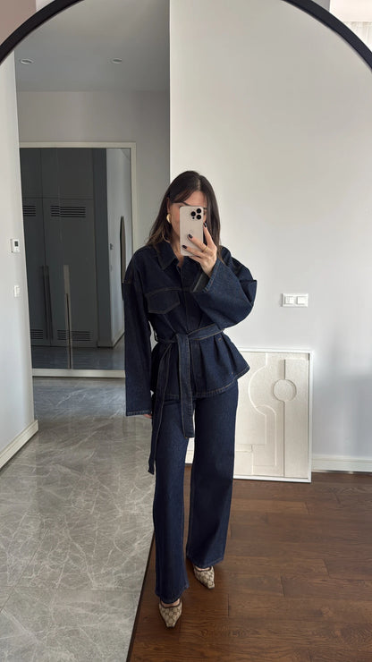 Belted jeans co-ord set