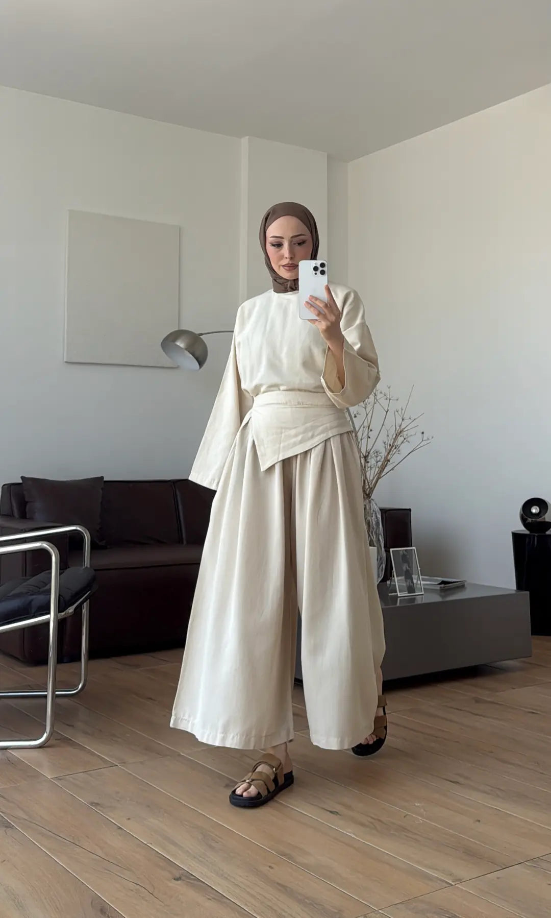 PIECE DETAILED LINEN SET - beige