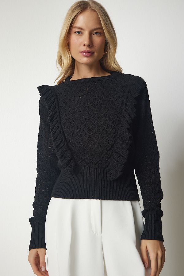 Knitwear sweater - openwork ruffle