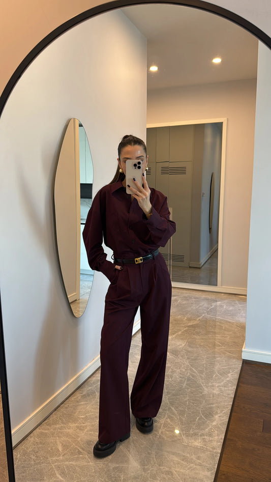 Poplin Oversize shirt with pleated wide leg trouser co-ord set