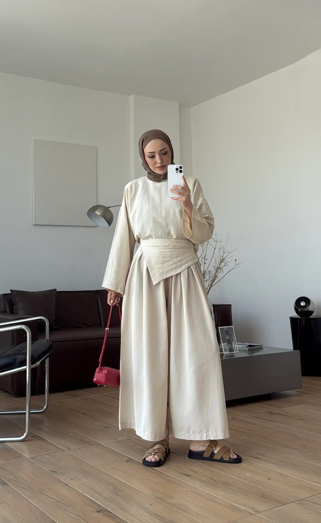 PIECE DETAILED LINEN SET - beige