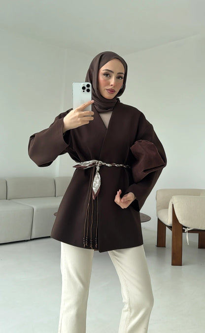 Oversized blazer with satin belt