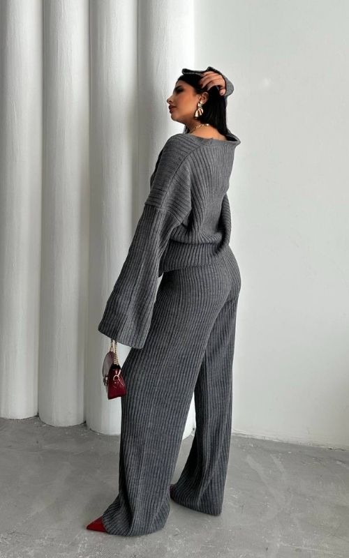 Oversized Cardigan with Wide Leg Trouser Knitted Co-Ord Set