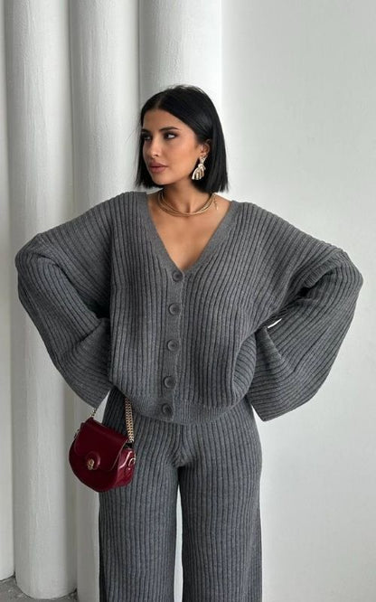 Oversized Cardigan with Wide Leg Trouser Knitted Co-Ord Set