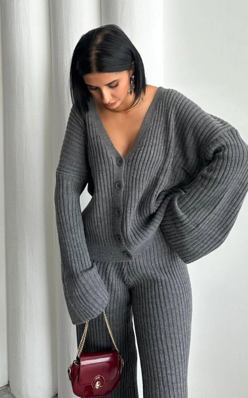 Oversized Cardigan with Wide Leg Trouser Knitted Co-Ord Set