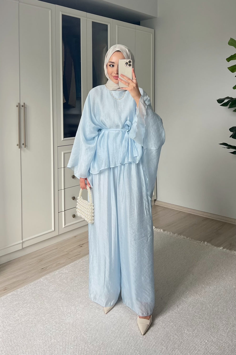 Soft Petal Tie-Waist Set - baby blue