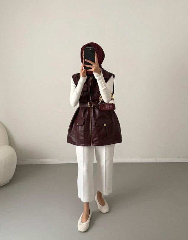 Burgundy faux leather vest