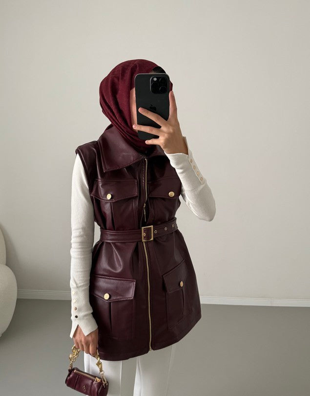 Burgundy faux leather vest