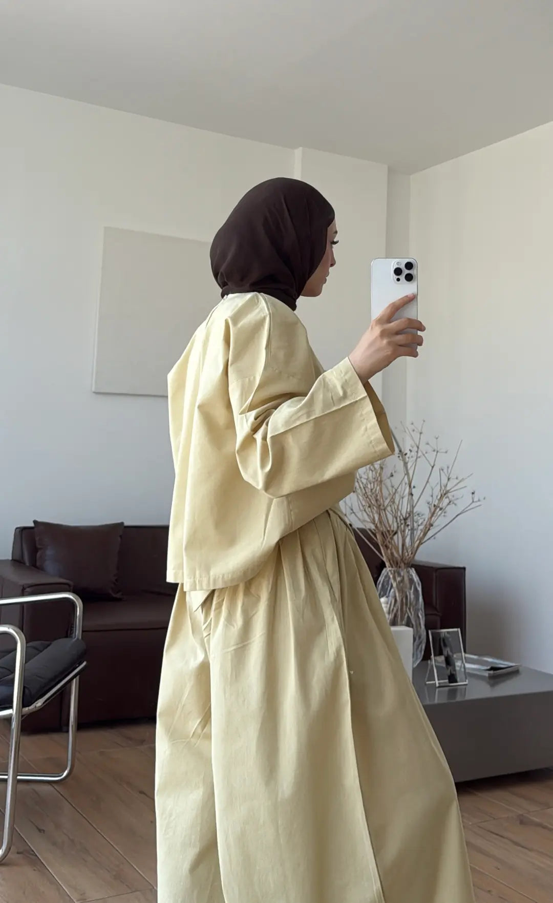 PIECE DETAILED LINEN SET - lime yellow