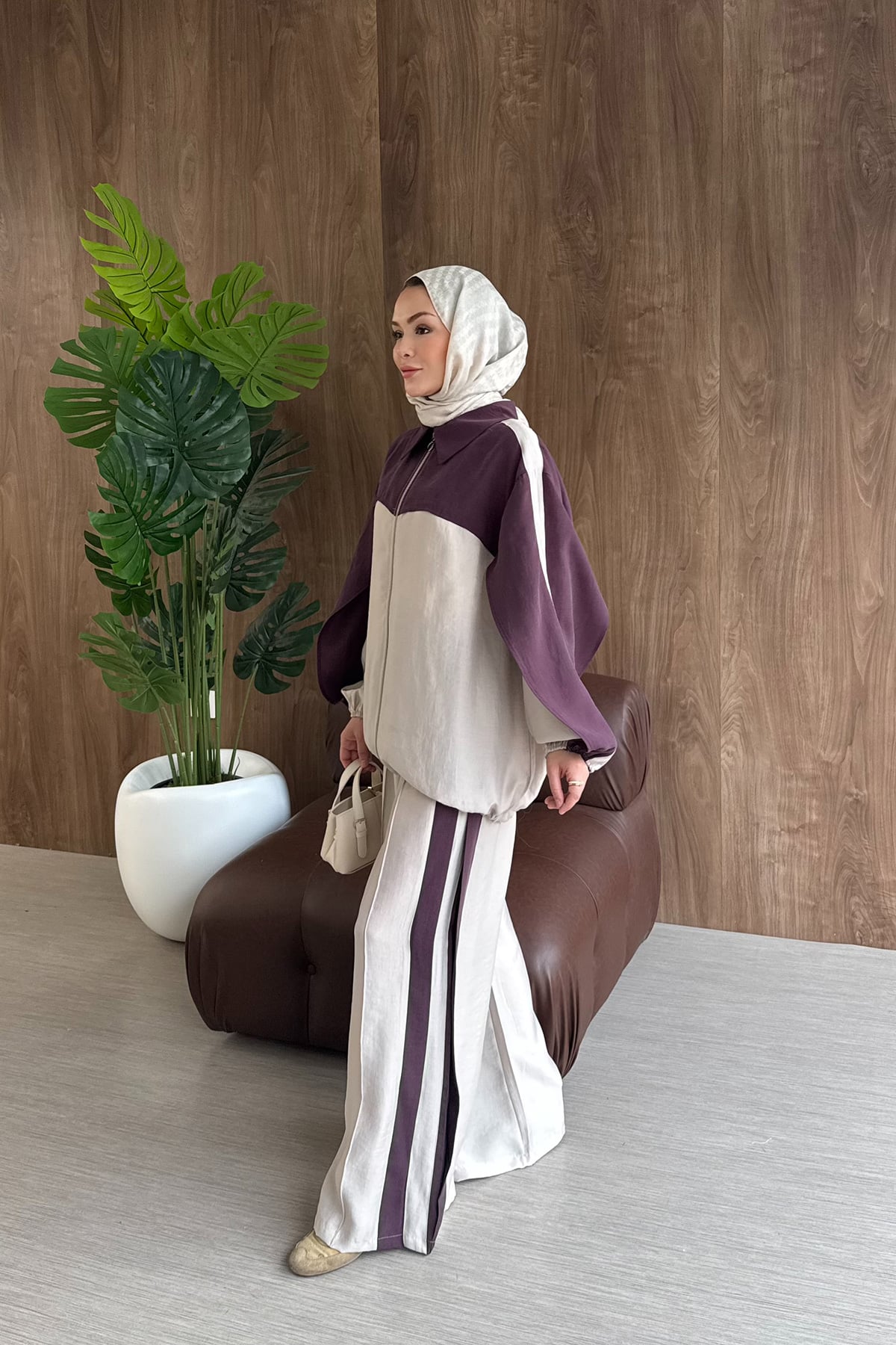 Contrast premium tencel set- burgundy