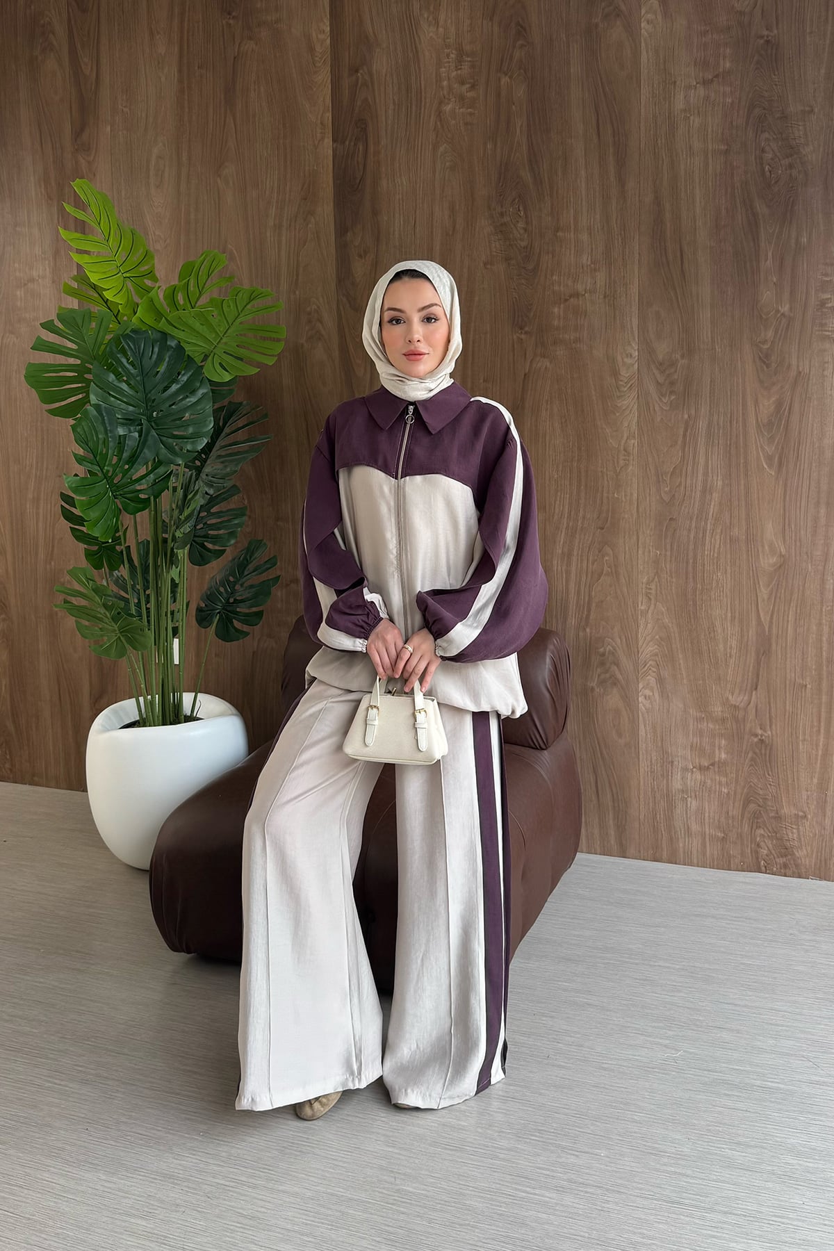Contrast premium tencel set- burgundy