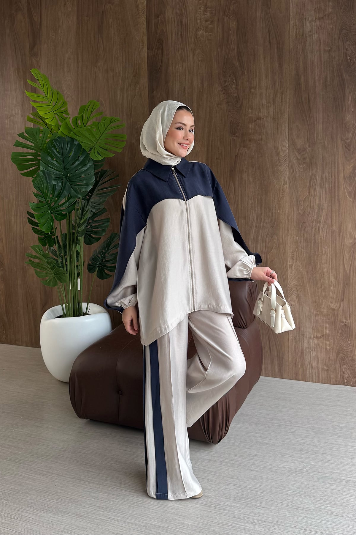 Contrast premium tencel set -navy blue