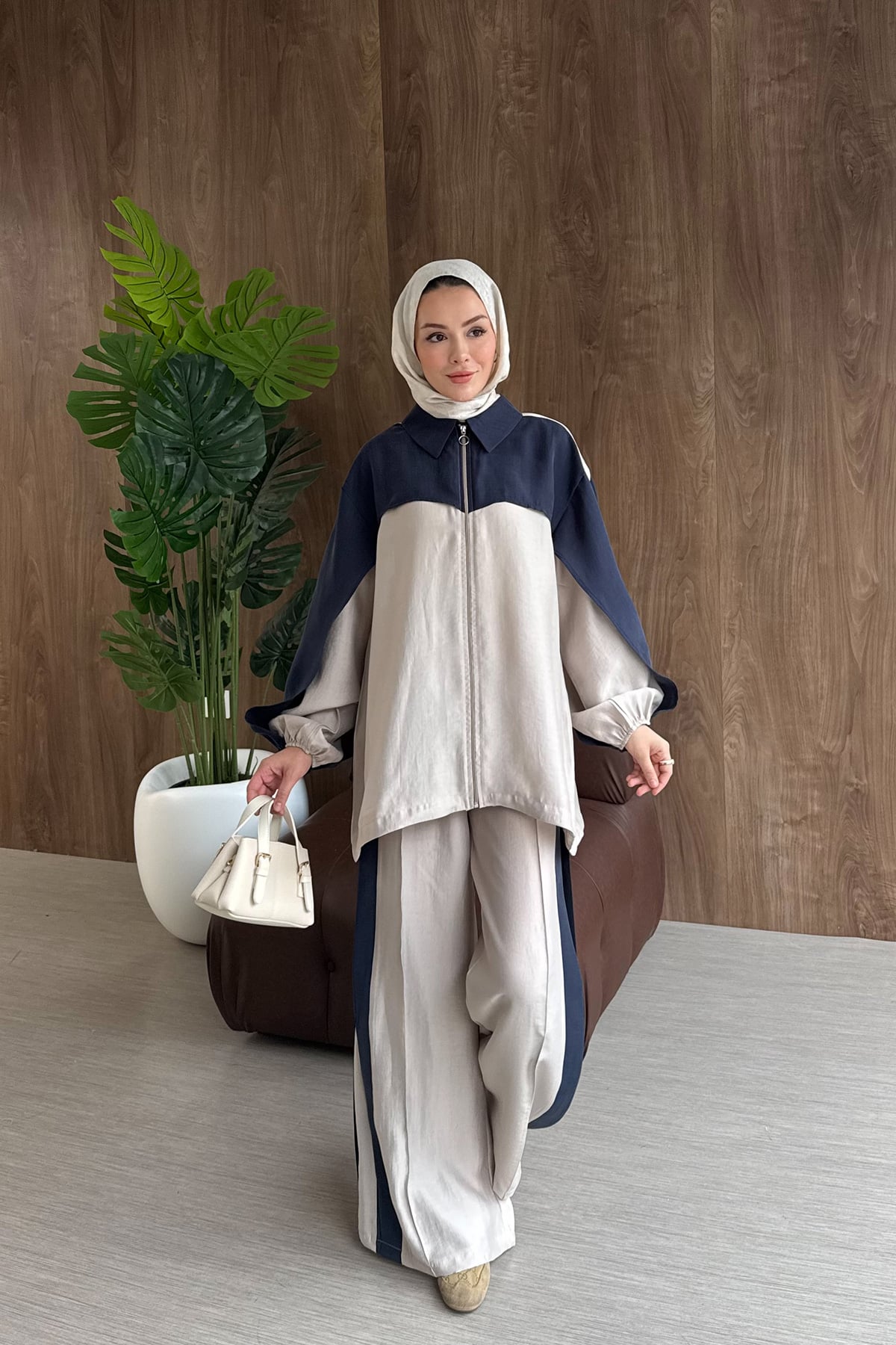 Contrast premium tencel set -navy blue