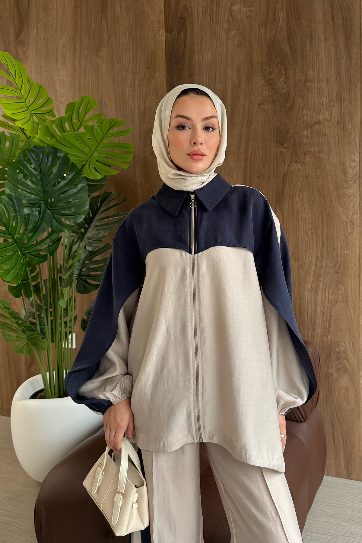 Contrast premium tencel set -navy blue