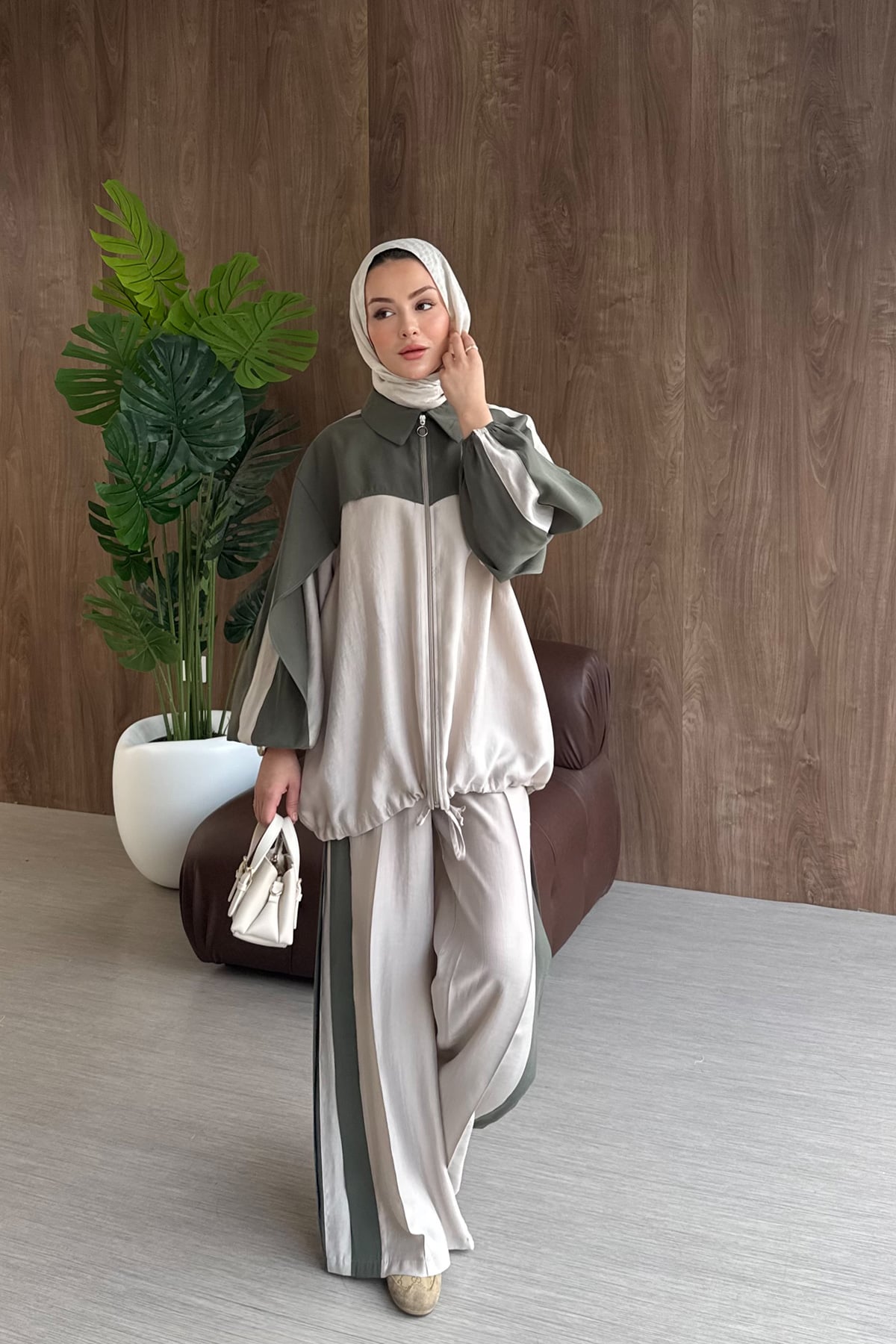 Contrast premium tencel set - olive green