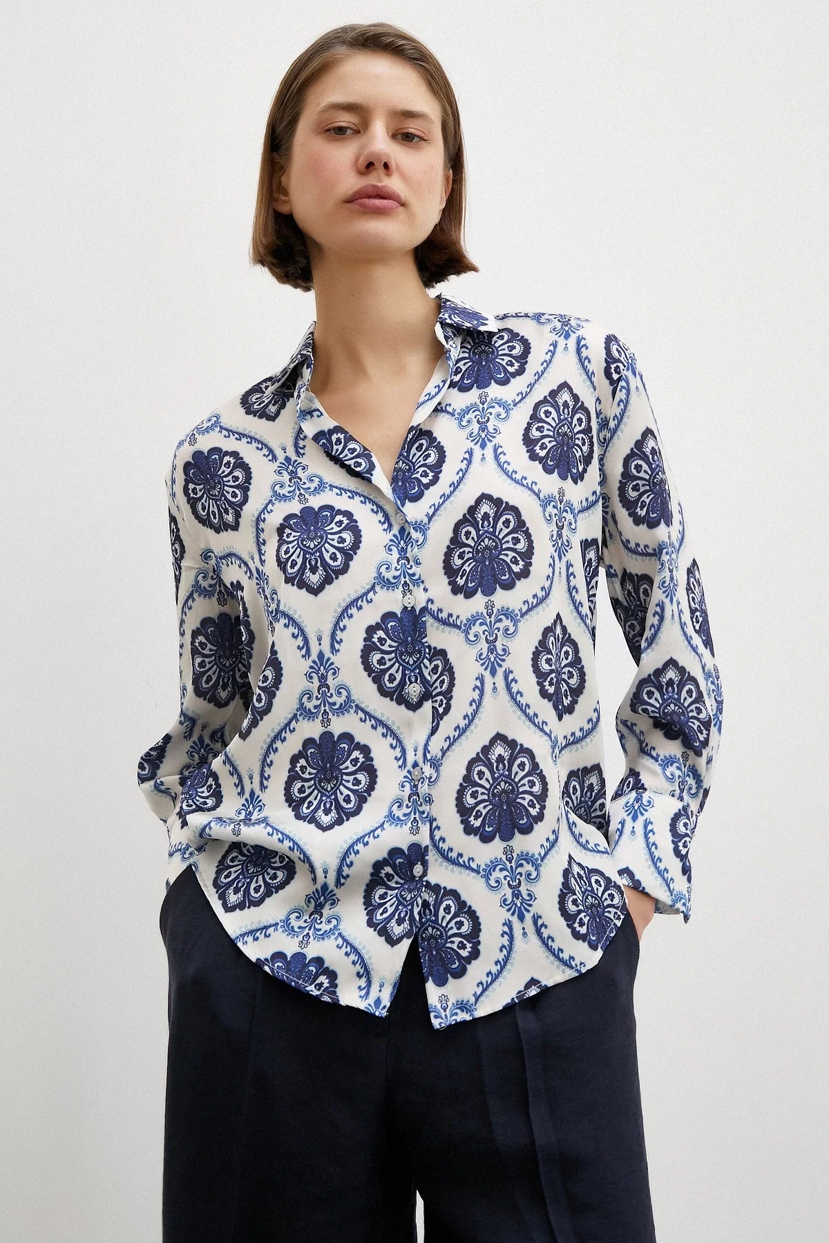 Printed satin shirt