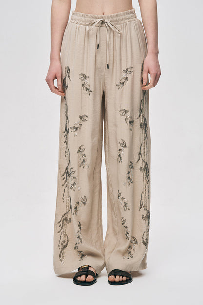 Beige premium Rhinestone Embellished Two-Piece Set