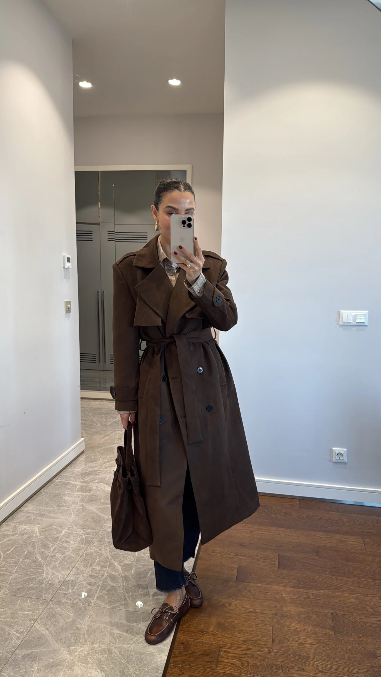 Double Breasted faux suede coat