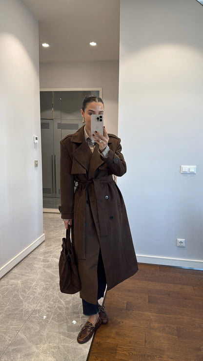 Double Breasted faux suede coat