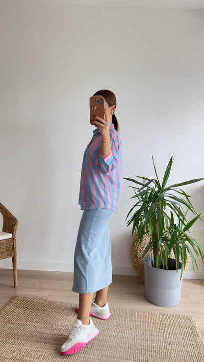 Zra Model striped shirt