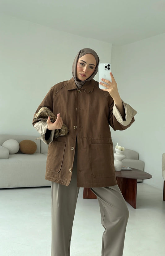 Padded Jacket with Waist Cord- brown