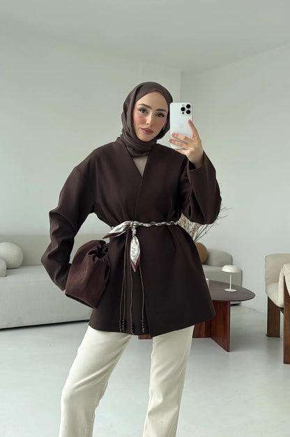 Oversized blazer with satin belt