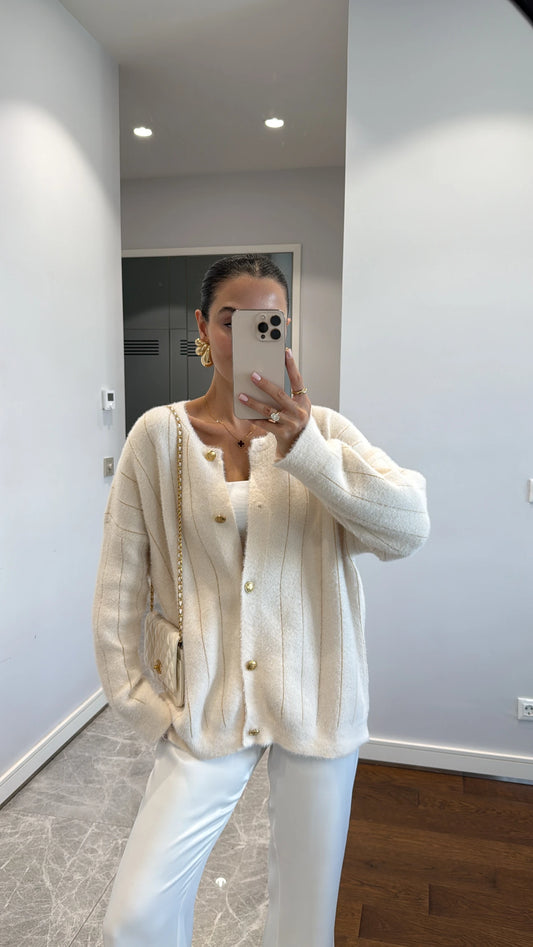 BUTTON DETAIL GLITTER CARDIGAN-off white