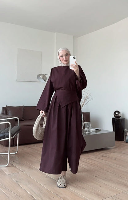 PIECE DETAILED LINEN SET - BURGUNDY