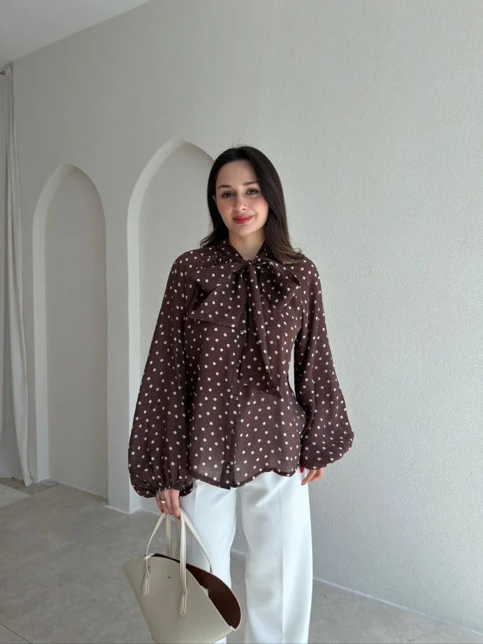 Polka dots patterned shirt with tie