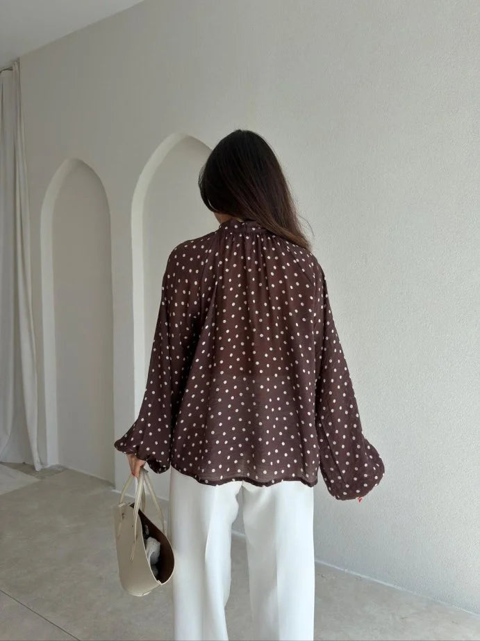 Polka dots patterned shirt with tie