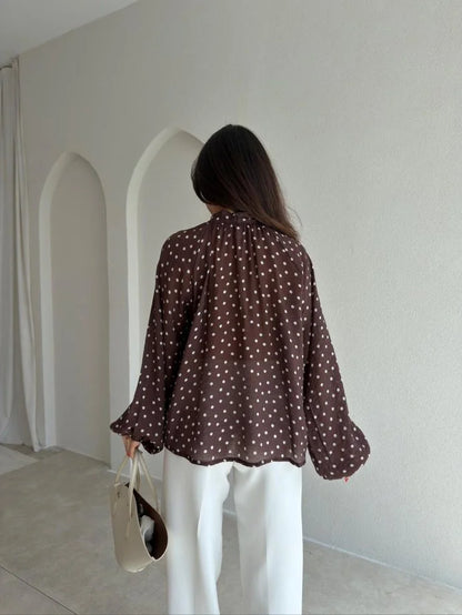 Polka dots patterned shirt with tie