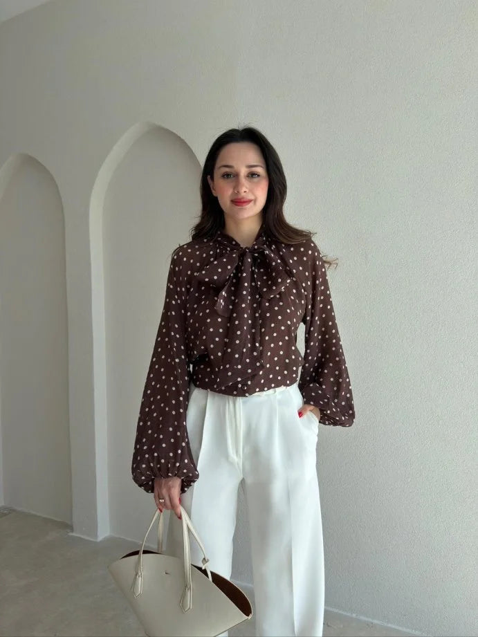 Polka dots patterned shirt with tie