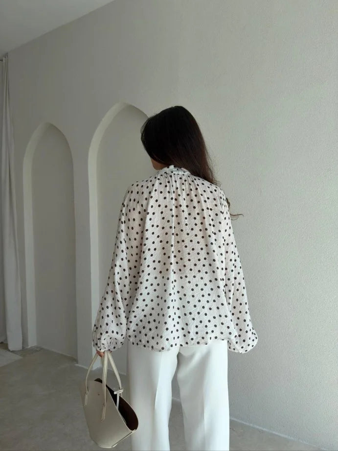 Polka dots patterned shirt with tie