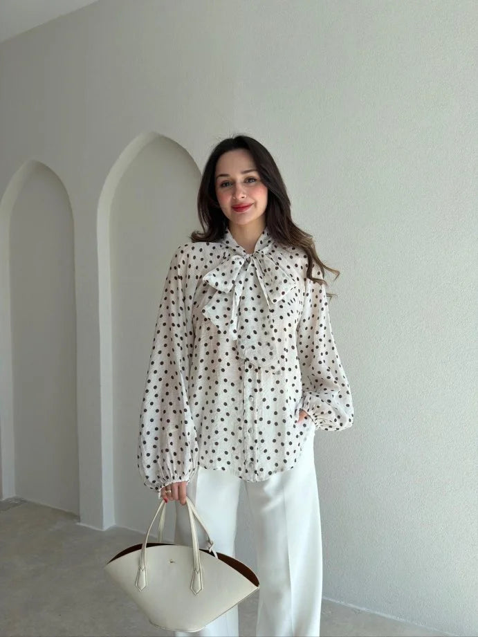 Polka dots patterned shirt with tie