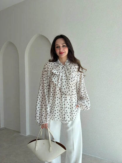 Polka dots patterned shirt with tie
