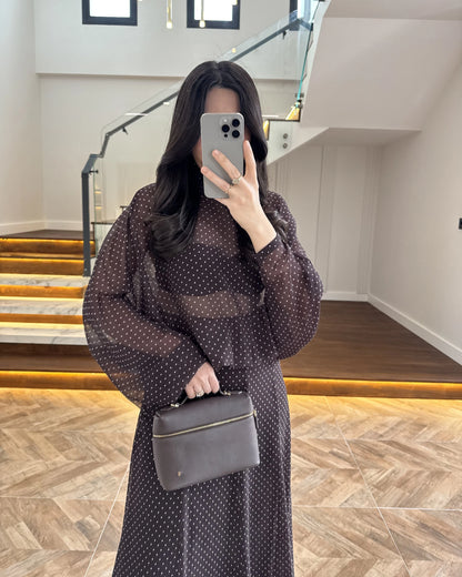 Polka Dots Chiffon Set brown