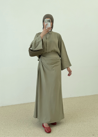 Zra Model Draped Skirt Set, Ecru