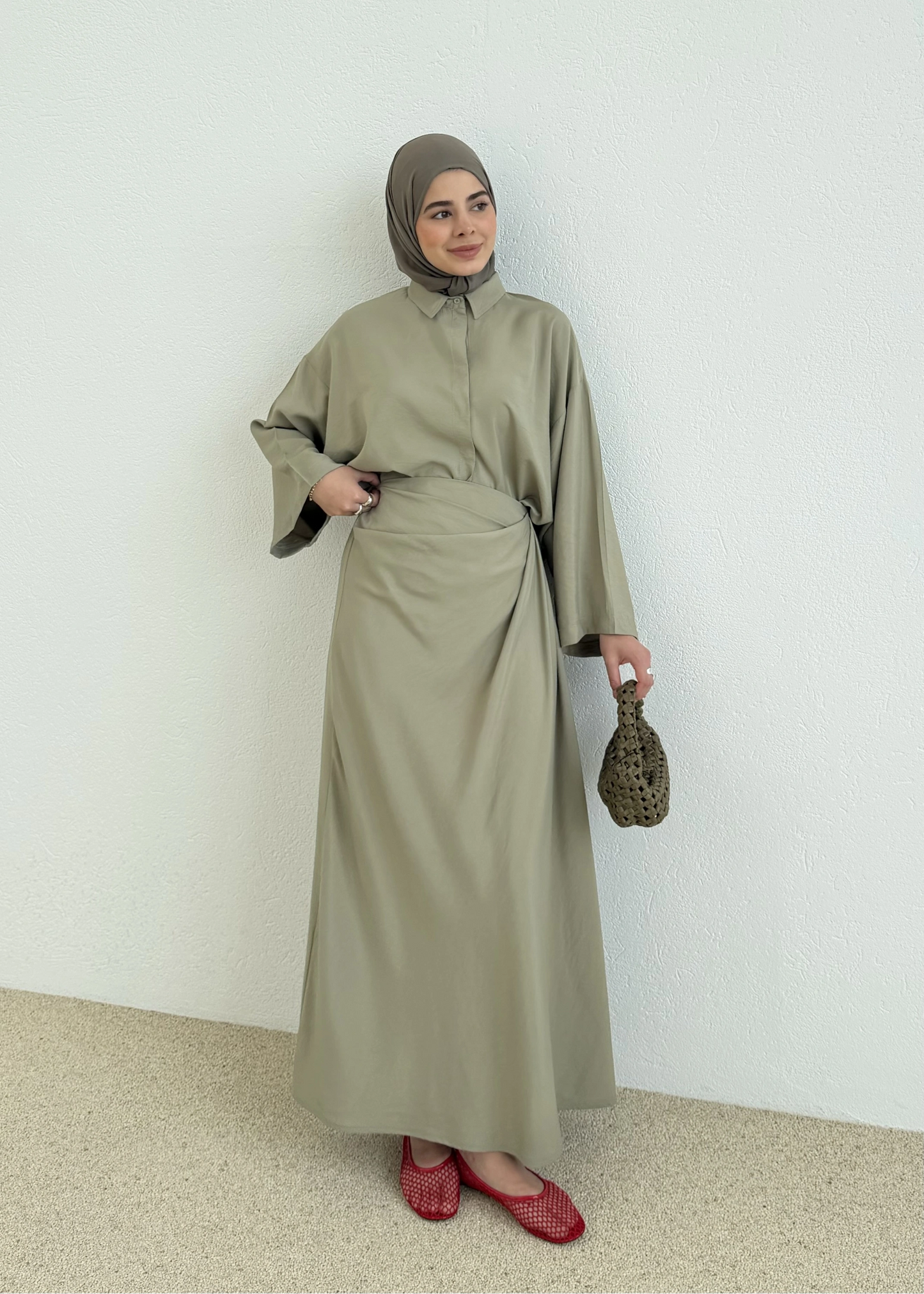 Zra Model Draped Skirt Set, Ecru