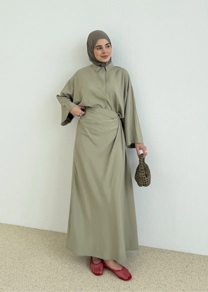 Zra Model Draped Skirt Set, Ecru