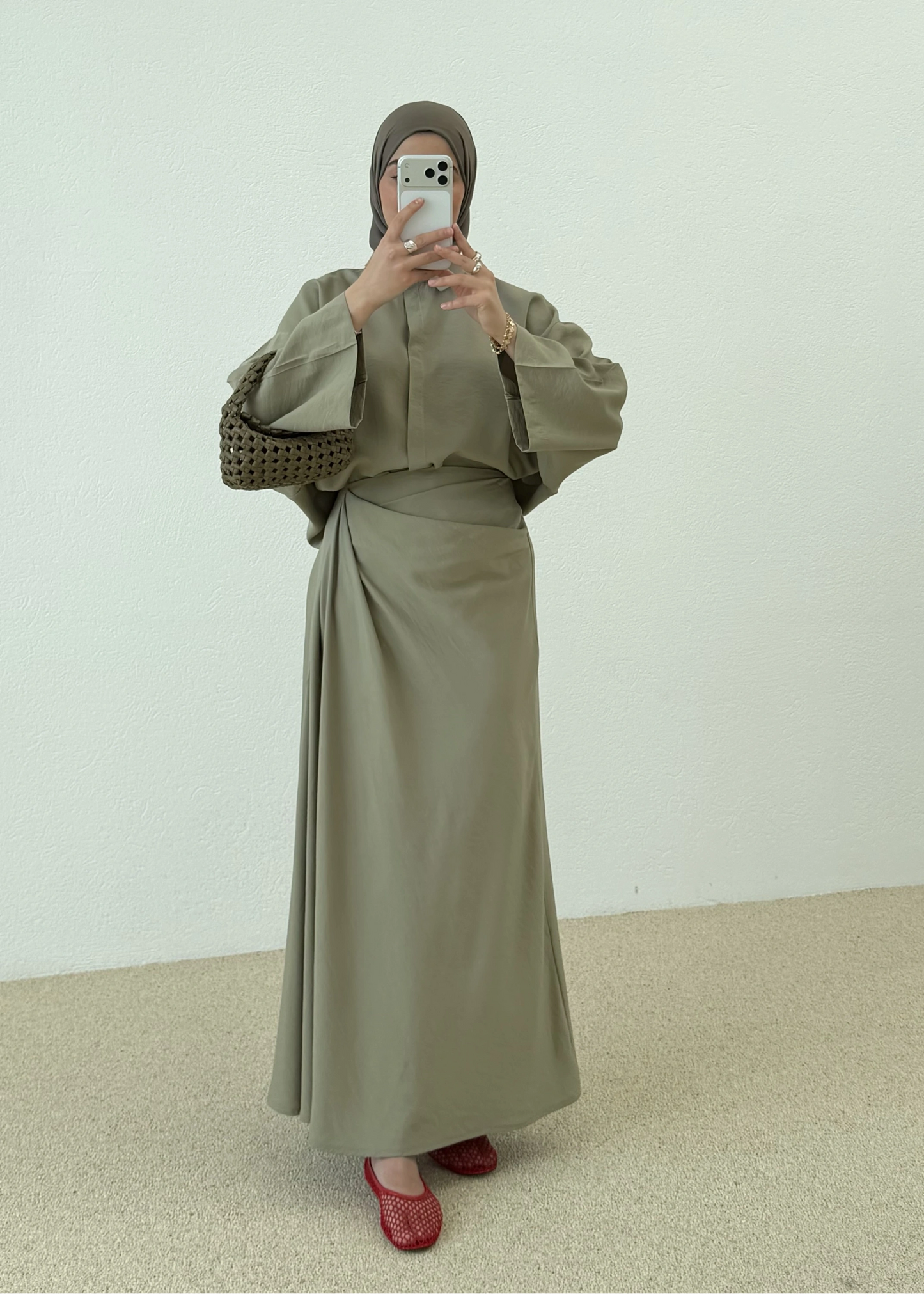 Zra Model Draped Skirt Set, Ecru