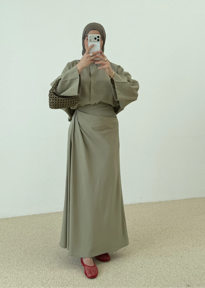 Zra Model Draped Skirt Set, Ecru