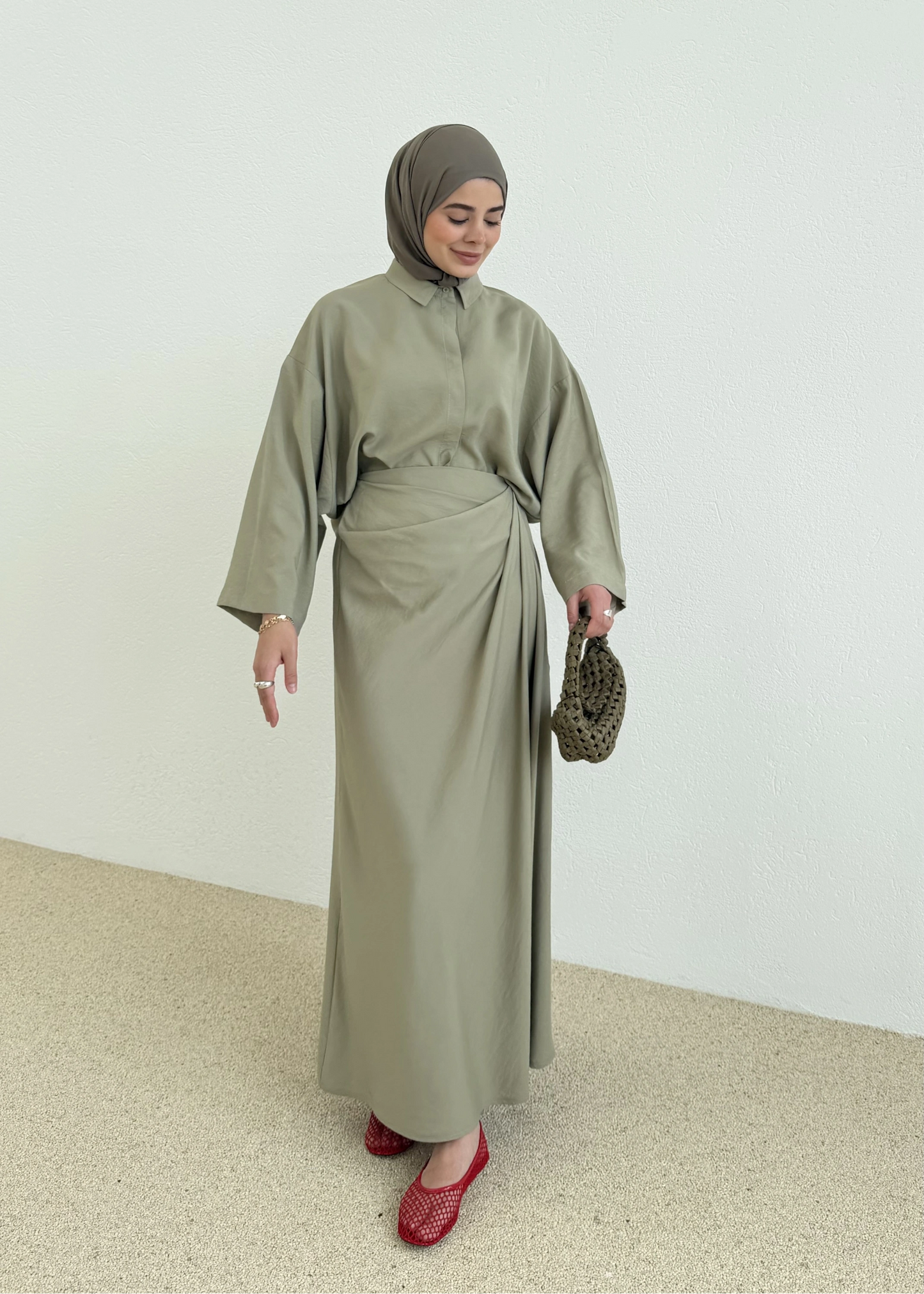 Zra Model Draped Skirt Set, Ecru