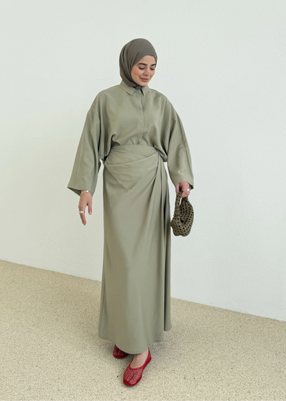 Zra Model Draped Skirt Set, Ecru